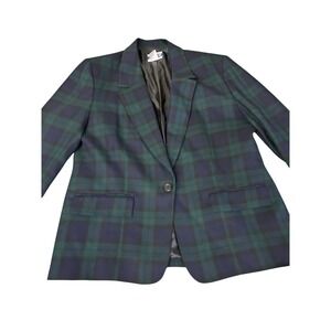 Pendleton Women's 16P Wool Blazer Jacket Green Blue Tartan Plaid Vintage Preppy